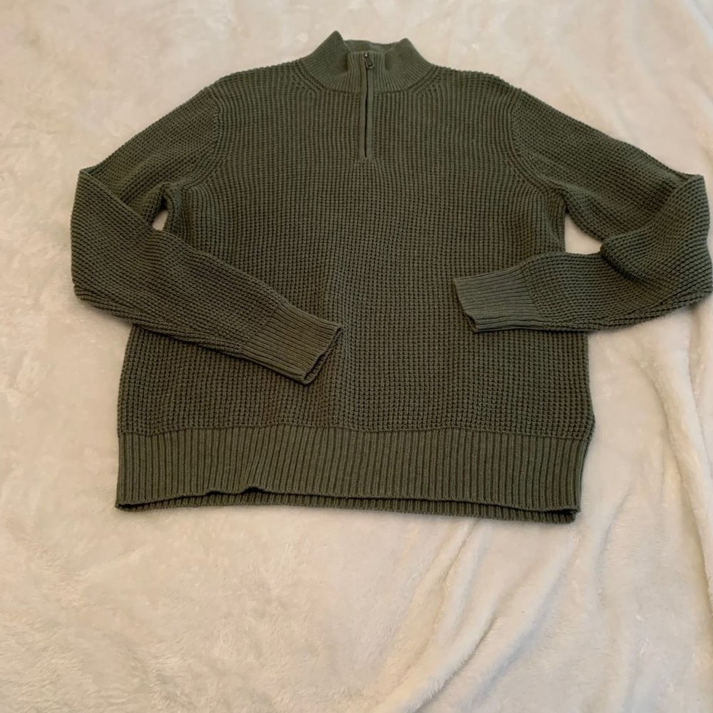 J. Crew Factory NWT 100% Cotton Green 1/4 Zip Sweater Size M
